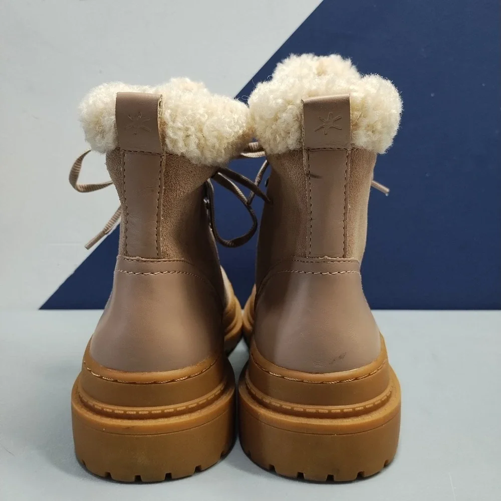 Splendid Yvonne Winter Boots Womens US 7.5M Multi Leather Faux Fur Trim Lace Up